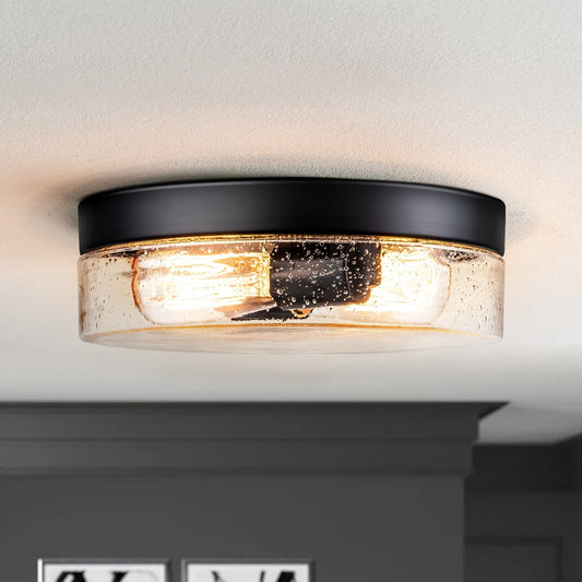 Lampada da soffitto a 2 luci moderna in stile fattoria, con cupola in vetro trasparente con semi/bolle