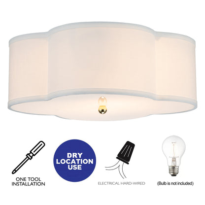 Lampada da soffitto a 2 luci in lino bianco con diffusore in acrilico