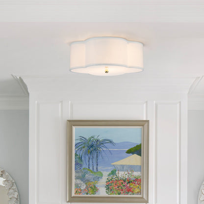 Lampada da soffitto a 2 luci in lino bianco con diffusore in acrilico
