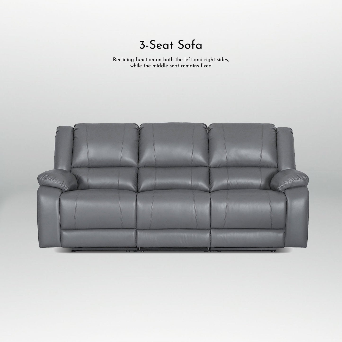 Set di divani da soggiorno reclinabili manuali classici in similpelle, 2 pezzi, con consolle e portabicchieri