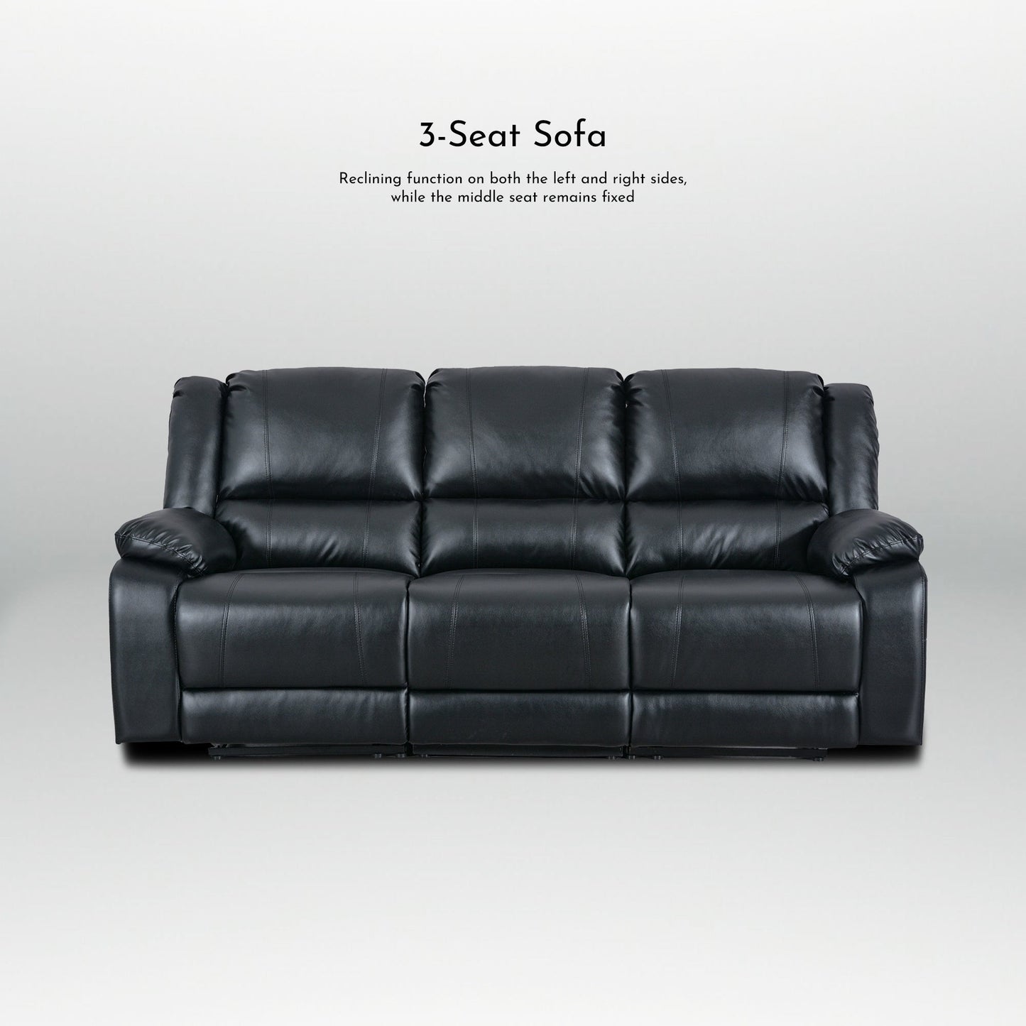 Set di divani da soggiorno reclinabili manuali classici in similpelle, 2 pezzi, con consolle e portabicchieri