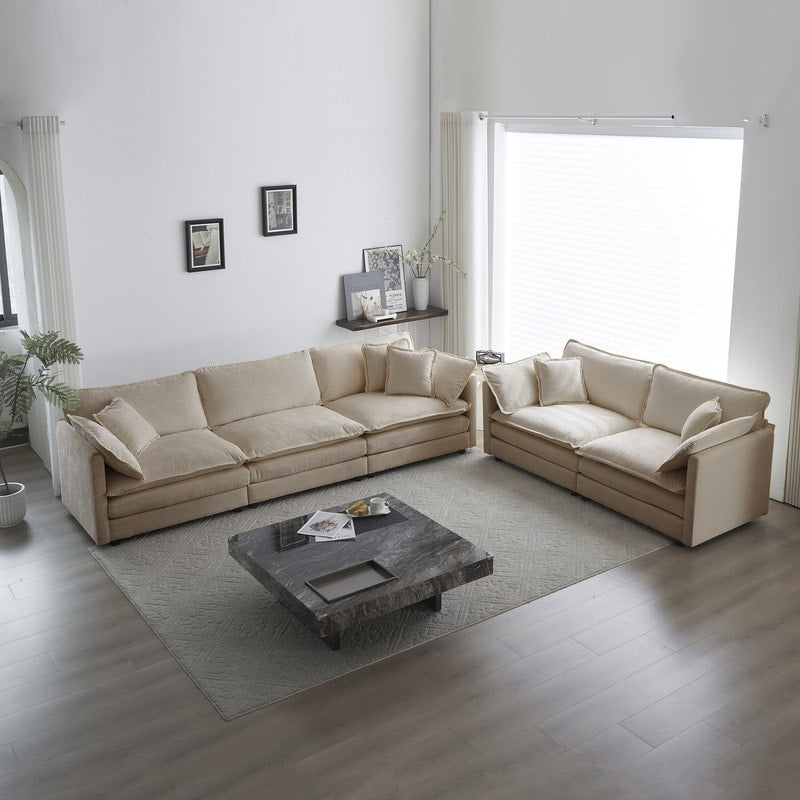 Set di 2 divani di grandi dimensioni con seduta extra profonda e imbottitura in ciniglia, divano a 3 posti + divano a due posti