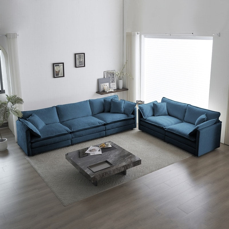 Set di 2 divani di grandi dimensioni con seduta extra profonda e imbottitura in ciniglia, divano a 3 posti + divano a due posti