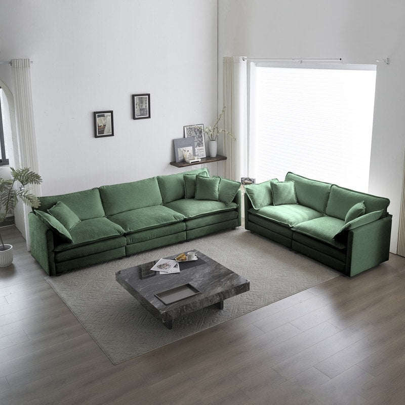 Set di 2 divani di grandi dimensioni con seduta extra profonda e imbottitura in ciniglia, divano a 3 posti + divano a due posti