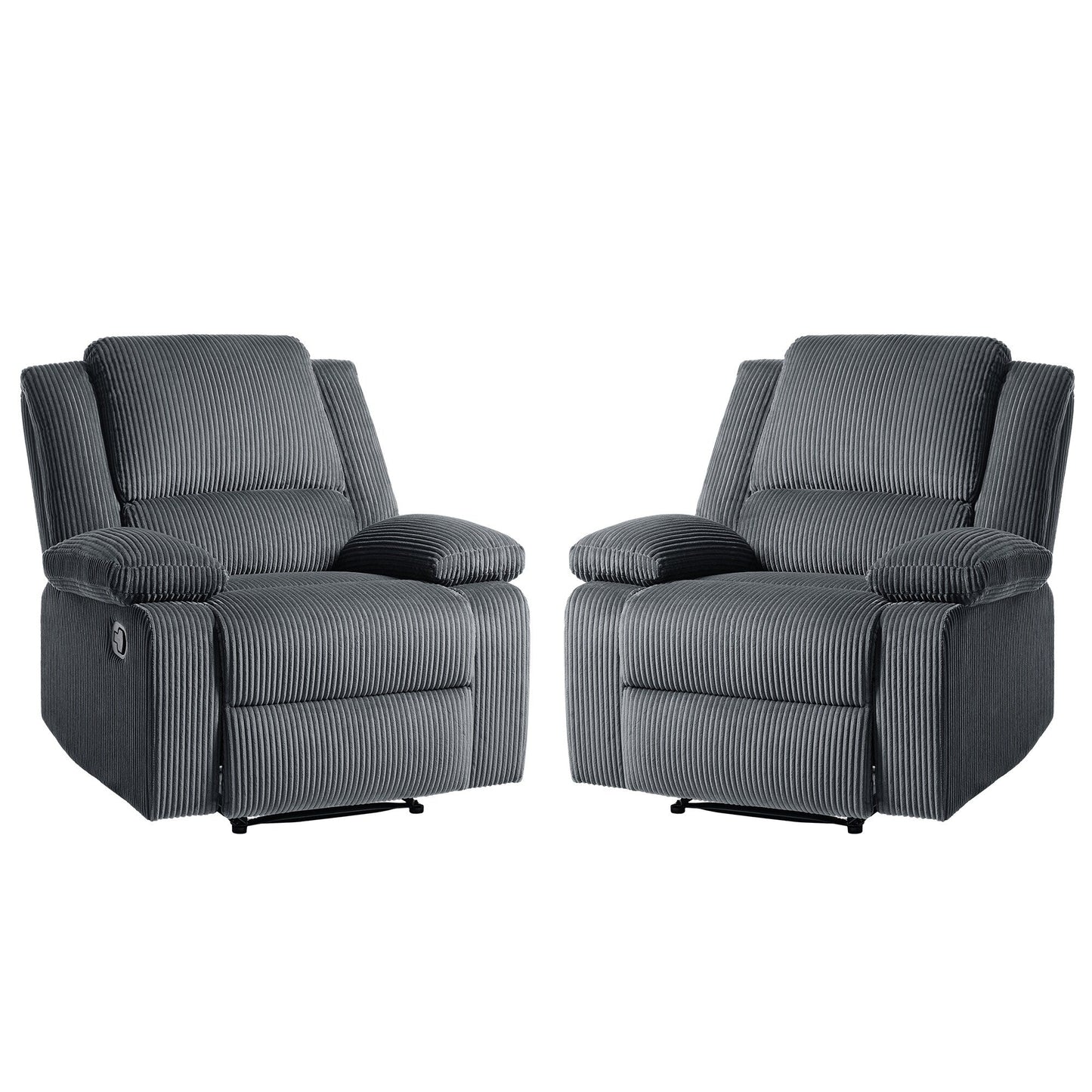 Set da 2 poltrone reclinabili manuali in velluto a coste con poggiapiedi