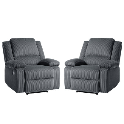 Set da 2 poltrone reclinabili manuali in velluto a coste con poggiapiedi