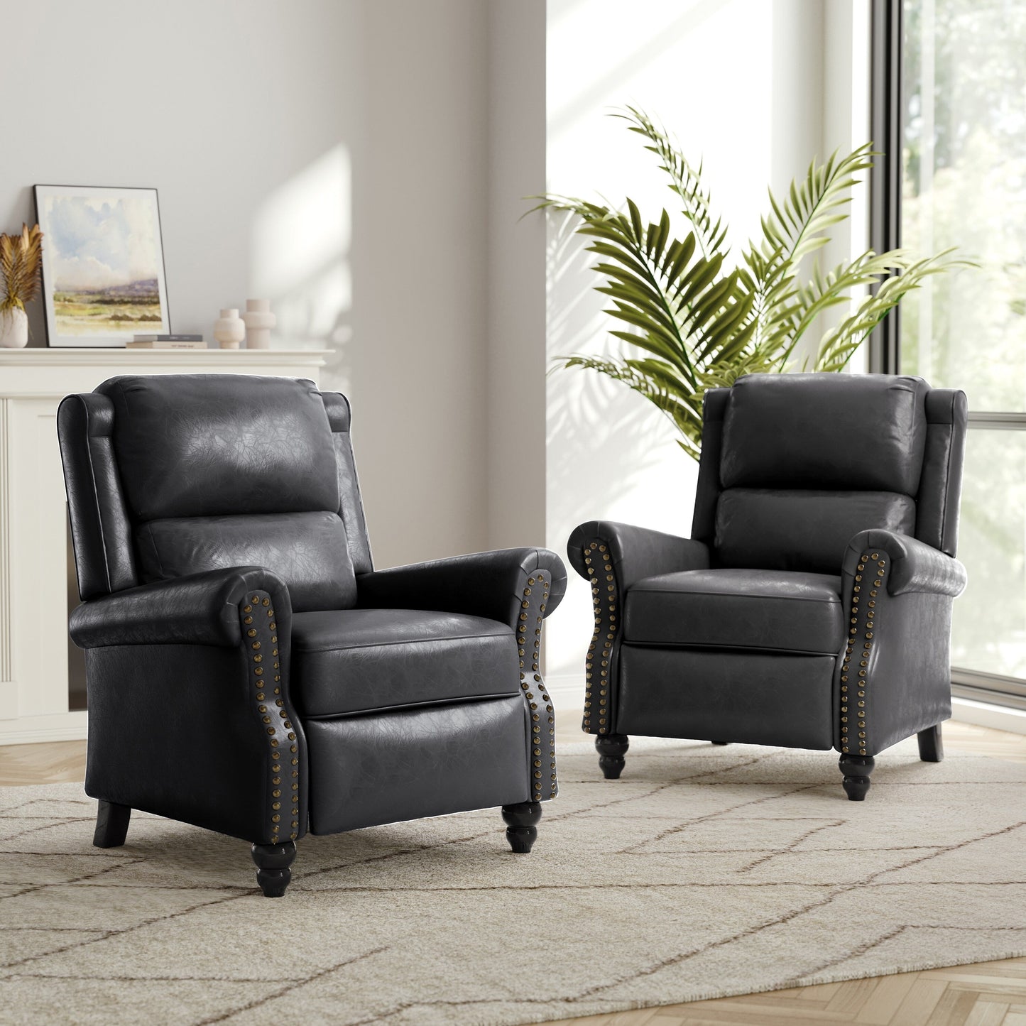 Set di 2 poltrone reclinabili imbottite con schienale a spinta e borchie
