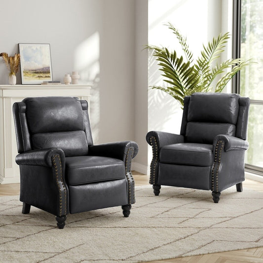 Set di 2 poltrone reclinabili imbottite con schienale a spinta e borchie