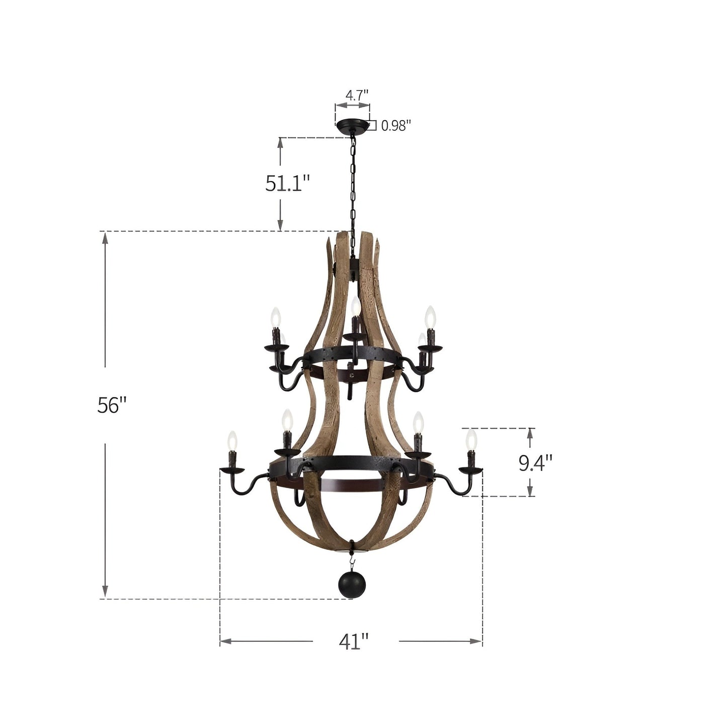 Lampadario a botte di vino a due livelli in stile country francese con 12 luci