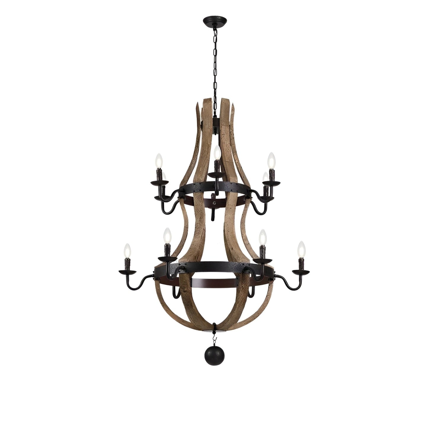 Lampadario a botte di vino a due livelli in stile country francese con 12 luci