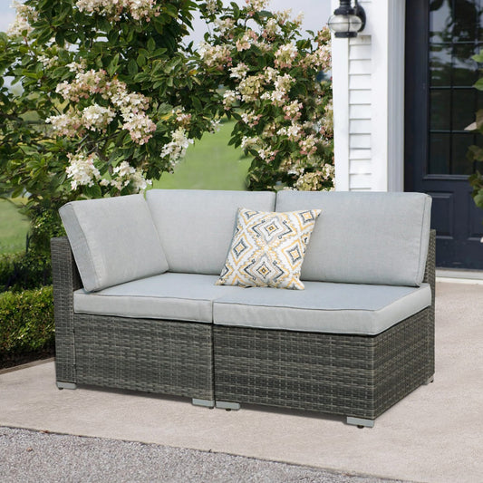 Set di 2 divani angolari componibili in vimini per patio