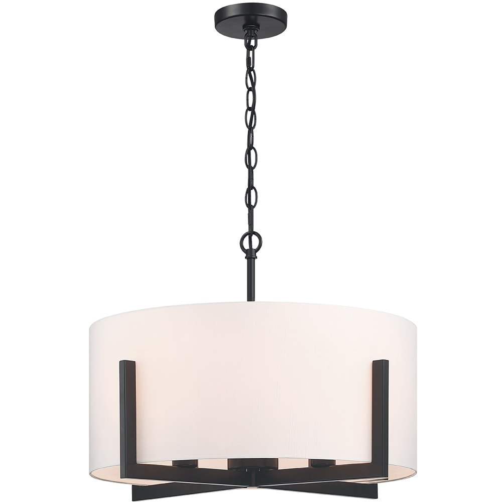 Lampadario a sospensione nero opaco da 22 pollici a 4 luci con paralume a tamburo bianco - 22 W