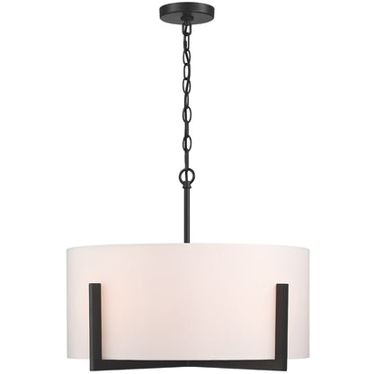 Lampadario a sospensione nero opaco da 22 pollici a 4 luci con paralume a tamburo bianco - 22 W