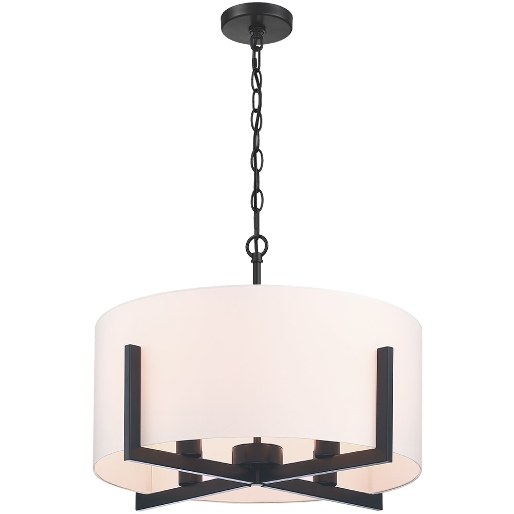 Lampadario a sospensione nero opaco da 22 pollici a 4 luci con paralume a tamburo bianco - 22 W