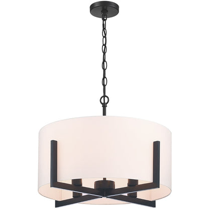 Lampadario a sospensione nero opaco da 22 pollici a 4 luci con paralume a tamburo bianco - 22 W
