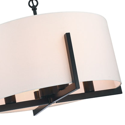 Lampadario a sospensione nero opaco da 22 pollici a 4 luci con paralume a tamburo bianco - 22 W