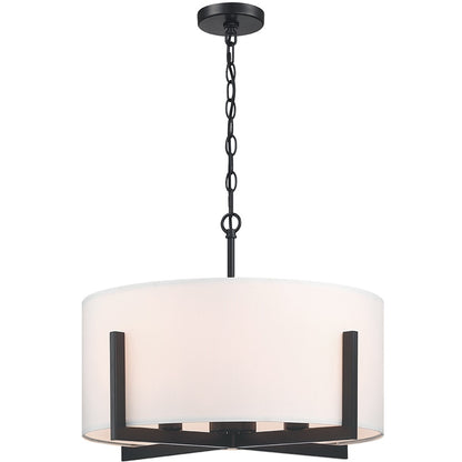 Lampadario a sospensione nero opaco da 22 pollici a 4 luci con paralume a tamburo bianco - 22 W
