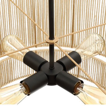Lampadario a tamburo a 4 luci in rattan con baldacchino nero - 22'' W