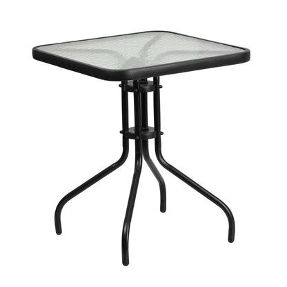 Tavolo quadrato in vetro e metallo da 23,5 con 2 sedie impilabili in rattan - 23,50 L x 23,50 P x 28 A - 23,50 L x 23,50 P x 28 A