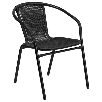 Tavolo quadrato in vetro e metallo da 23,5 con 2 sedie impilabili in rattan - 23,50 L x 23,50 P x 28 A - 23,50 L x 23,50 P x 28 A