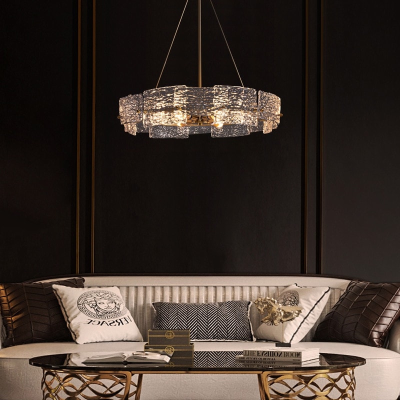 Lampadario moderno in cristallo dorato da 23,6 pollici, 6 luci, lampada a sospensione Glam Drum per isola cucina sala da pranzo