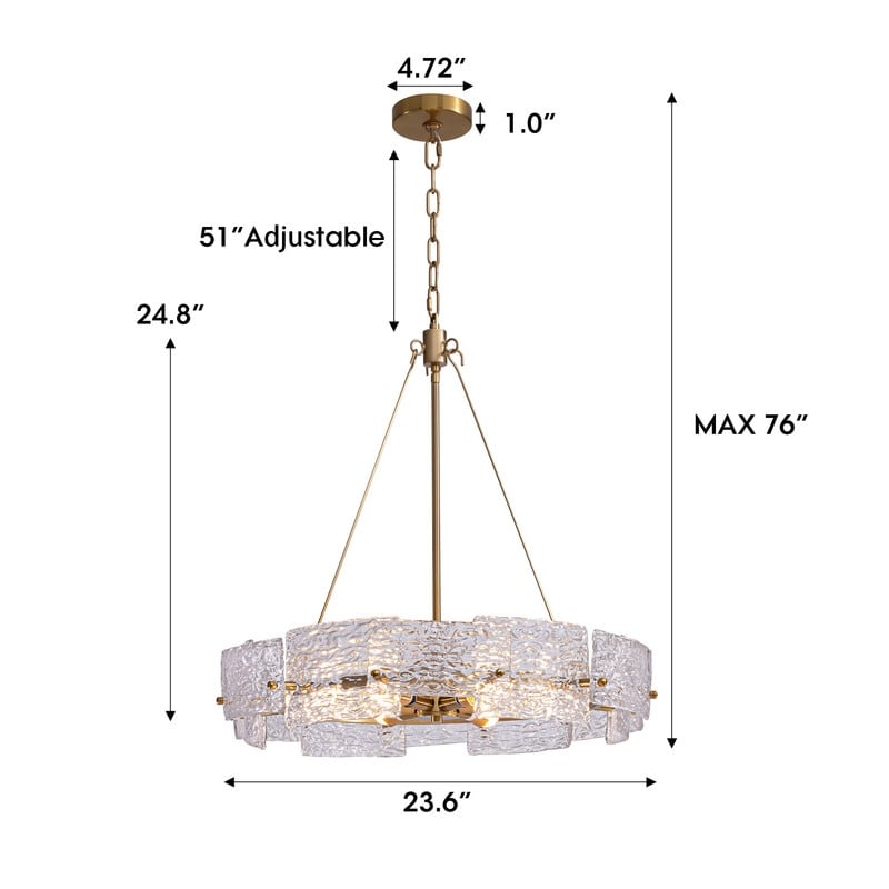 Lampadario moderno in cristallo dorato da 23,6 pollici, 6 luci, lampada a sospensione Glam Drum per isola cucina sala da pranzo