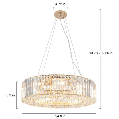 Lampadario da fattoria a 8 luci da 24,8 pollici, lampadario di cristallo, lampadario a tamburo per sala da pranzo, soggiorno, camera da letto, cucina