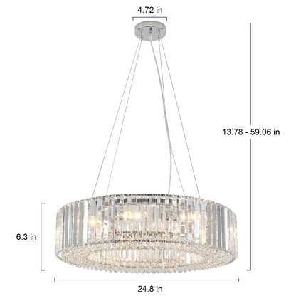 Lampadario da fattoria a 8 luci da 24,8 pollici, lampadario di cristallo, lampadario a tamburo per sala da pranzo, soggiorno, camera da letto, cucina