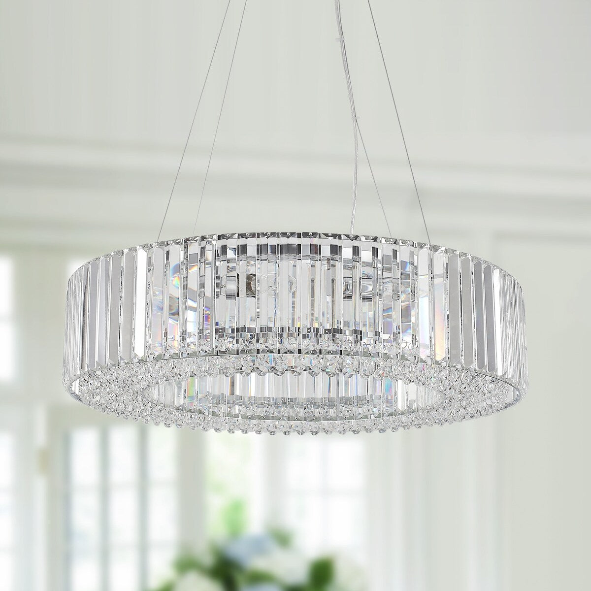 Lampadario da fattoria a 8 luci da 24,8 pollici, lampadario di cristallo, lampadario a tamburo per sala da pranzo, soggiorno, camera da letto, cucina