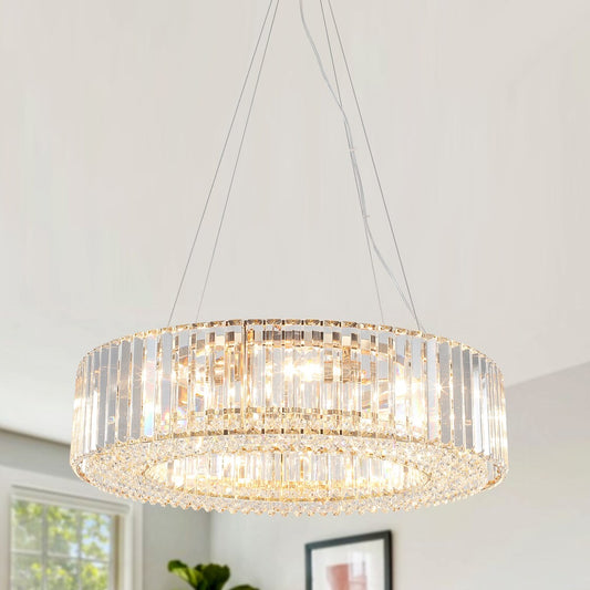 Lampadario da fattoria a 8 luci da 24,8 pollici, lampadario di cristallo, lampadario a tamburo per sala da pranzo, soggiorno, camera da letto, cucina