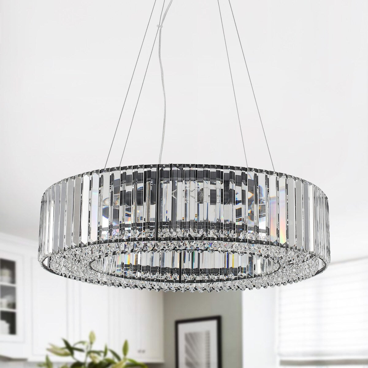 Lampadario da fattoria a 8 luci da 24,8 pollici, lampadario di cristallo, lampadario a tamburo per sala da pranzo, soggiorno, camera da letto, cucina