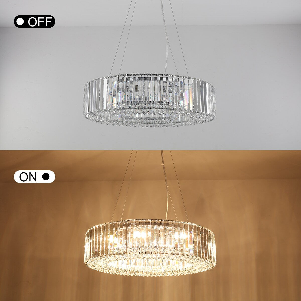 Lampadario da fattoria a 8 luci da 24,8 pollici, lampadario di cristallo, lampadario a tamburo per sala da pranzo, soggiorno, camera da letto, cucina
