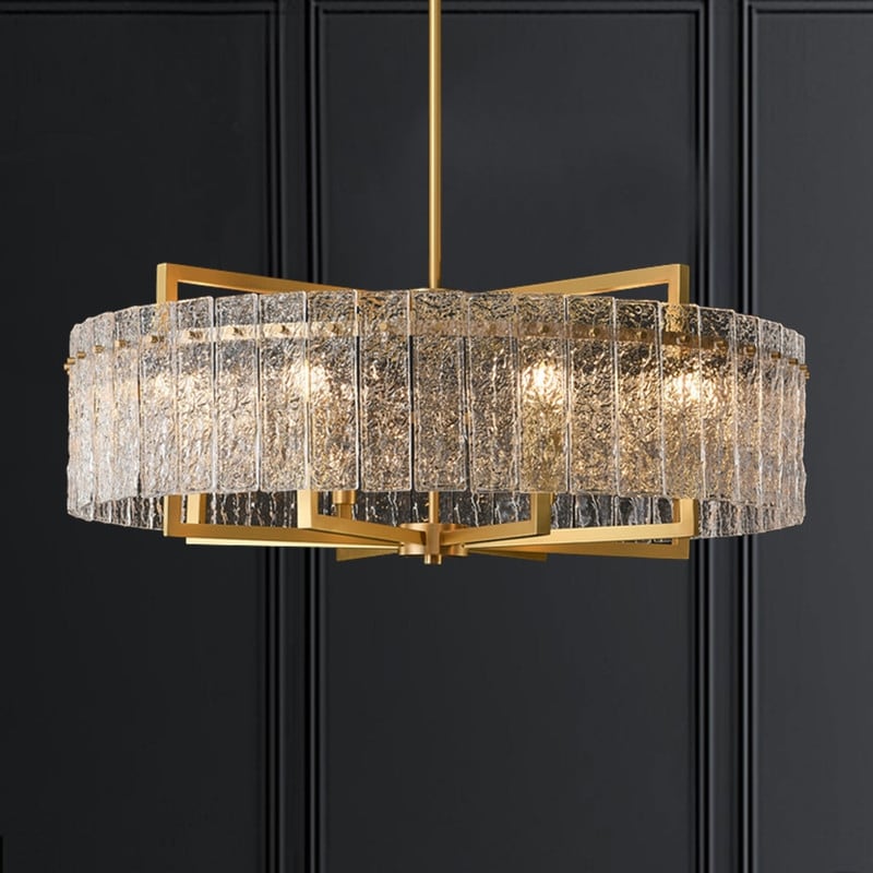 Lampadario moderno in cristallo dorato da 26 pollici, 6 luci, dimmerabile, per isola cucina con vetro smerigliato per sala da pranzo