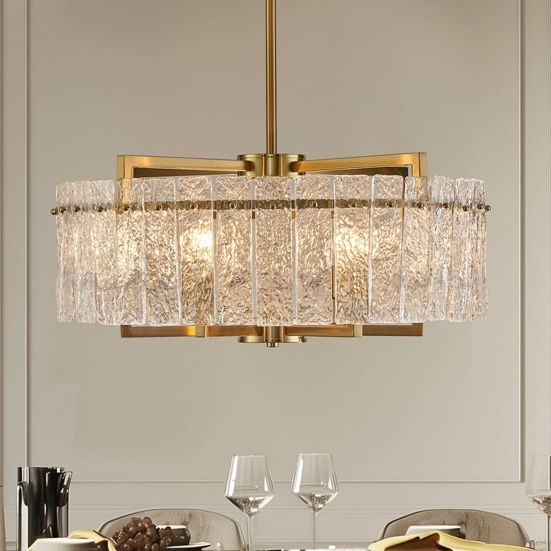 Lampadario moderno in cristallo dorato da 26 pollici, 6 luci, dimmerabile, per isola cucina con vetro smerigliato per sala da pranzo