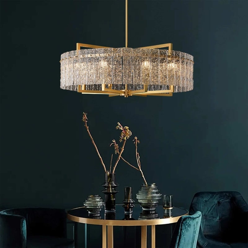 Lampadario moderno in cristallo dorato da 26 pollici, 6 luci, dimmerabile, per isola cucina con vetro smerigliato per sala da pranzo