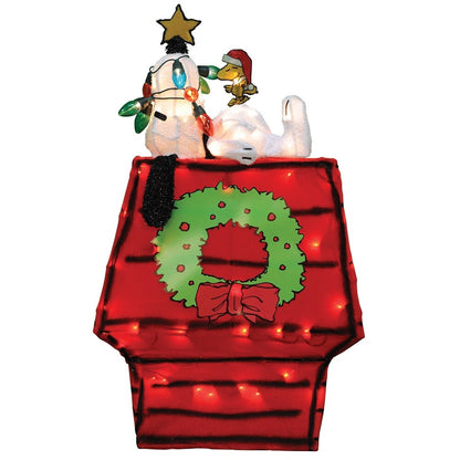 26 decorazioni da giardino preilluminate a LED 3D dei Peanuts raffiguranti Snoopy sulla cuccia con stella