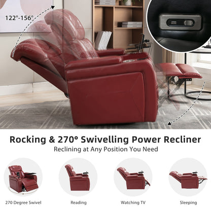 Poltrona reclinabile elettrica girevole a 270 gradi in pelle PU, con sedile singolo, per home theater, con comodo schienale e tavolino.
