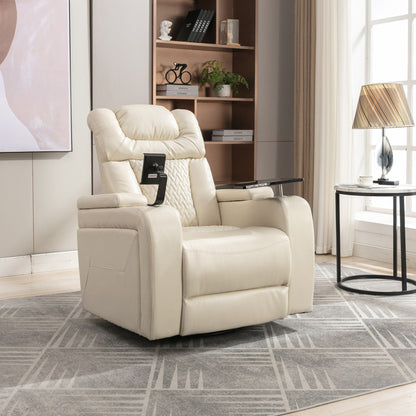 Poltrona reclinabile elettrica girevole a 270 gradi in pelle PU, con sedile singolo, per home theater, con comodo schienale e tavolino.