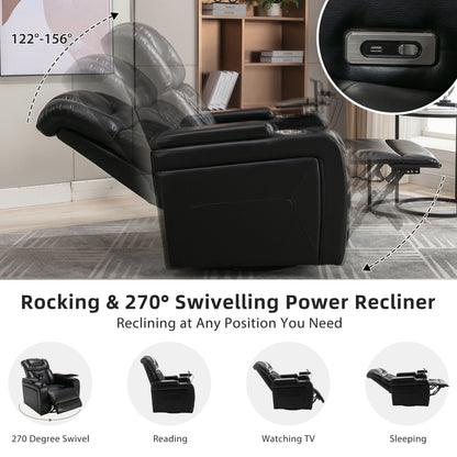 Poltrona reclinabile elettrica girevole a 270 gradi in pelle PU, con sedile singolo, per home theater, con comodo schienale e tavolino.