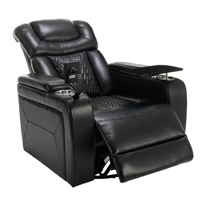 Poltrona reclinabile elettrica girevole a 270 gradi in pelle PU, con sedile singolo, per home theater, con comodo schienale e tavolino.