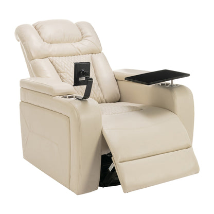 Poltrona reclinabile elettrica girevole a 270 gradi in pelle PU, con sedile singolo, per home theater, con comodo schienale e tavolino.