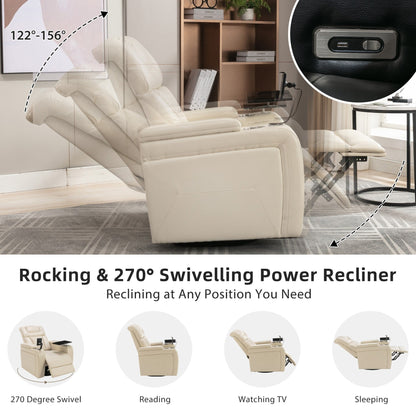 Poltrona reclinabile elettrica girevole a 270 gradi in pelle PU, con sedile singolo, per home theater, con comodo schienale e tavolino.
