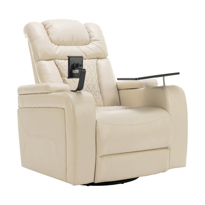 Poltrona reclinabile elettrica girevole a 270 gradi in pelle PU, con sedile singolo, per home theater, con comodo schienale e tavolino.