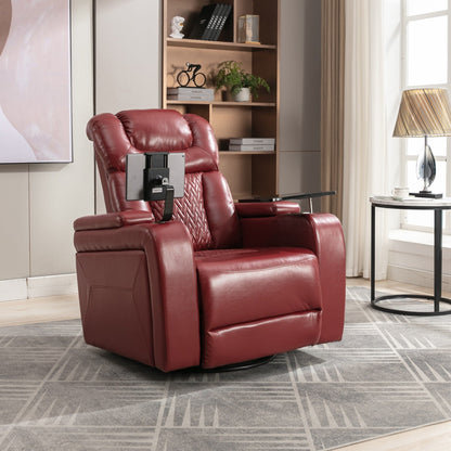 Poltrona reclinabile elettrica girevole a 270 gradi in pelle PU, con sedile singolo, per home theater, con comodo schienale e tavolino.