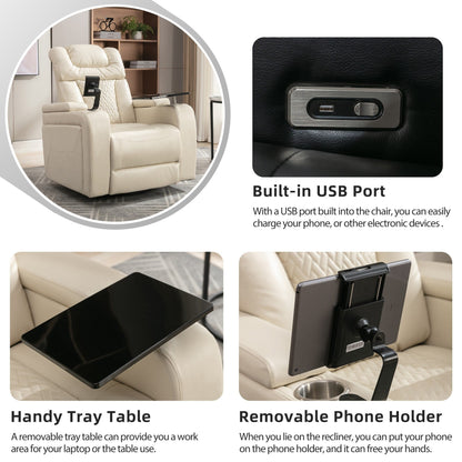 Poltrona reclinabile elettrica girevole a 270 gradi in pelle PU, con sedile singolo, per home theater, con comodo schienale e tavolino.