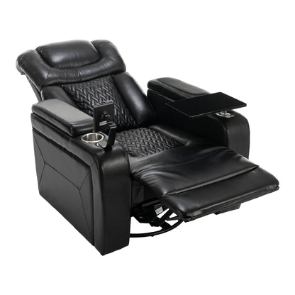 Poltrona reclinabile elettrica girevole a 270 gradi in pelle PU, con sedile singolo, per home theater, con comodo schienale e tavolino.