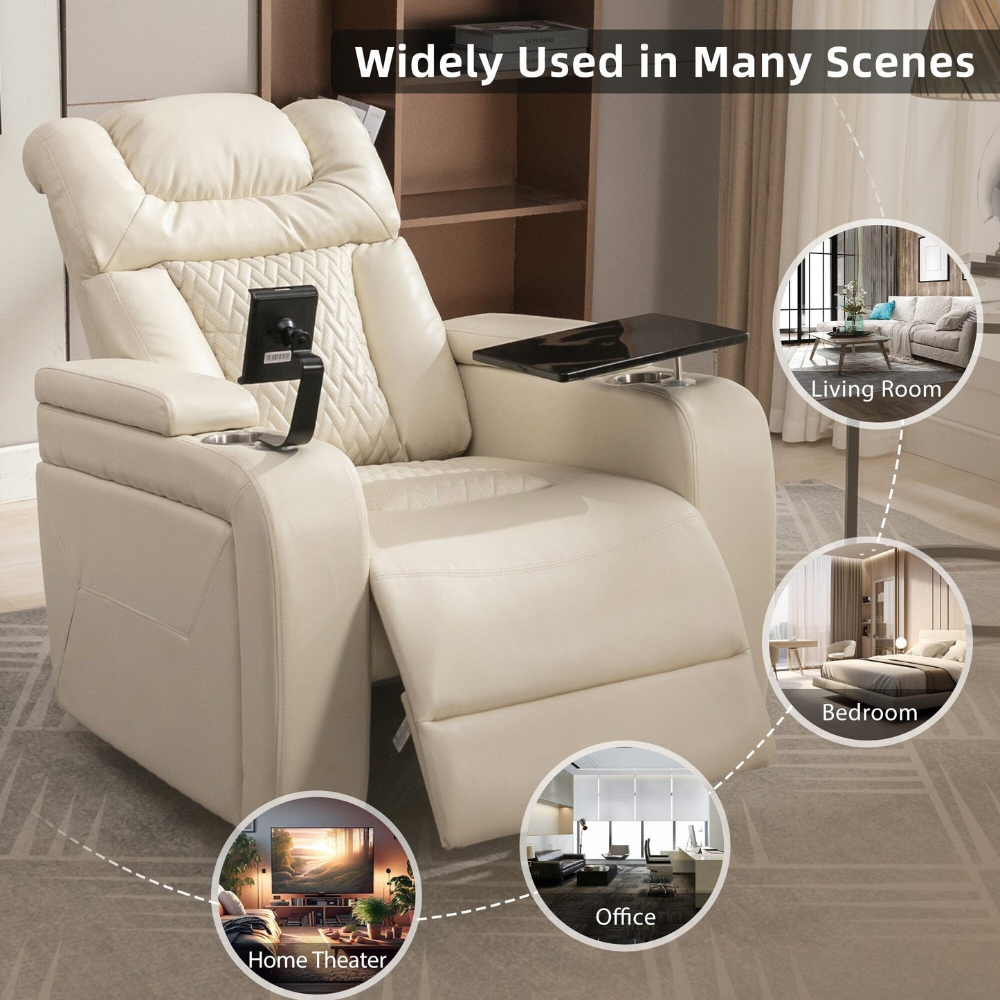 Poltrona reclinabile elettrica girevole a 270 gradi in pelle PU, con sedile singolo, per home theater, con comodo schienale e tavolino.