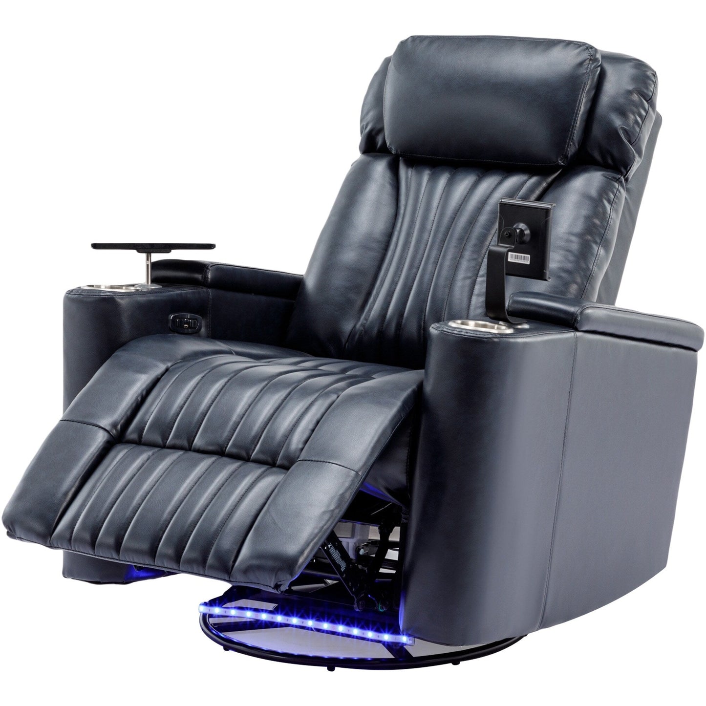 Poltrona reclinabile elettrica girevole a 270°, seduta per home theater con bracciolo nascosto e striscia luminosa a LED, portabicchieri