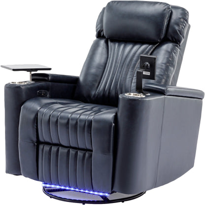 Poltrona reclinabile elettrica girevole a 270°, seduta per home theater con bracciolo nascosto e striscia luminosa a LED, portabicchieri