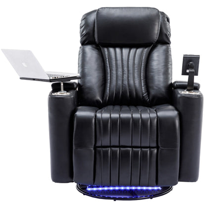 Poltrona reclinabile elettrica girevole a 270°, seduta per home theater con bracciolo nascosto e striscia luminosa a LED, portabicchieri